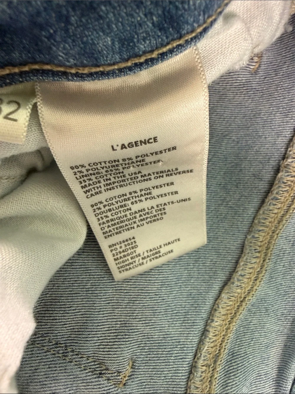 L'AGENCE Margot High Rise Skinny Jeans Distressed Blue Size 32